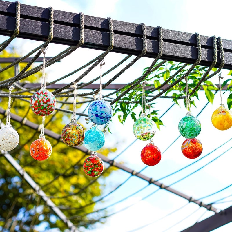 KRISININE Set of 12 Hand Blown Glass Ornaments Hanging Gazing Balls Witches Balls, Outdoor Patio Garden Decor - Image 5
